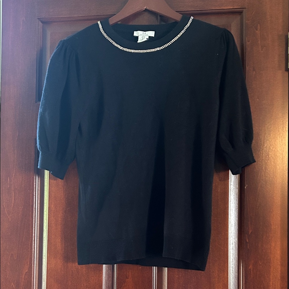 H Halston Black Sweater‎ with Rhinestone Trim size S
